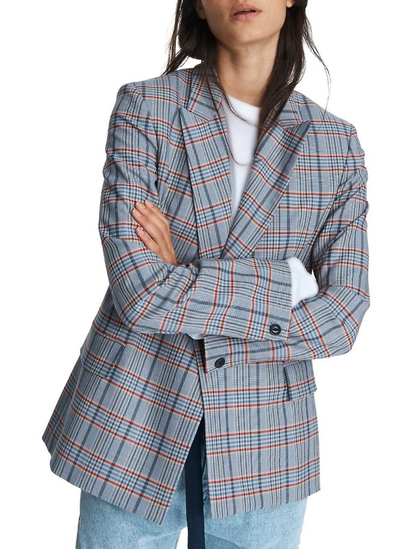 Elise Double-Breasted Check Wool-Blend Blazer