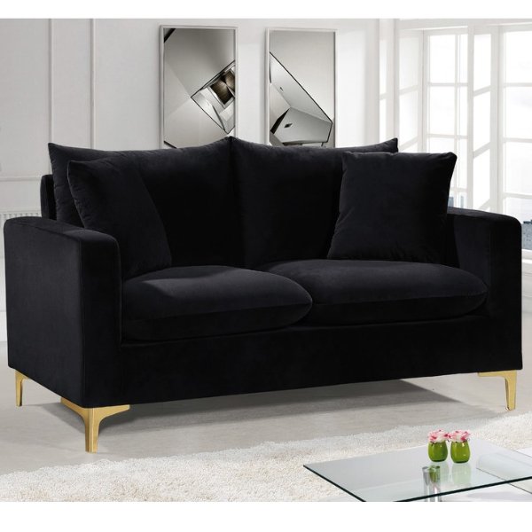 Naomi Velvet Loveseat, Gold and Chrome Leg Set - Contemporary - Loveseats - by Meridian Furniture