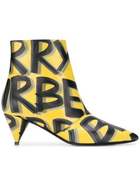 Graffiti Print Leather Ankle Boots
