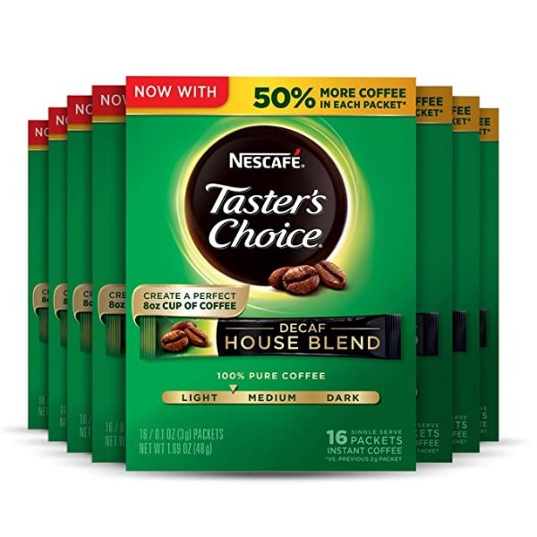 Taster's Choice Decaf Instant Coffee, House Blend, 16 count (Pack of 8)