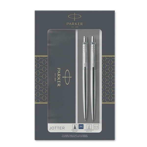 Jotter Duo Gift Set Ballpoint Pen & Mechanical Pencil 0.5mm, Stainless Steel with Chrome Trim, Blue Ink, Gifts for Mom & Dad, Stocking Stuffers, Gifts for College Students, Teacher Gifts