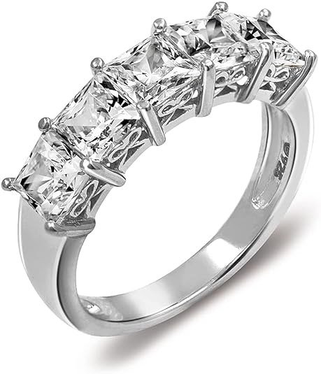 Platinum-Plated Sterling Silver Infinite Elements Cubic Zirconia Princess-Cut 5 Stone Ring (3 cttw), Size 9
