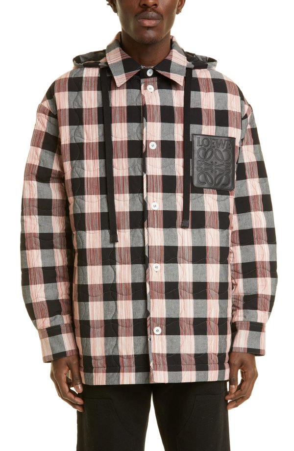Check Quilted Hooded Overshirt