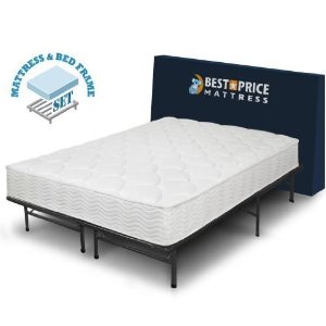 Best Price Mattress 8-Inch Tight Top iCoil Spring Mattress and Metal Platform Bed Frame Set, Queen
