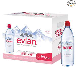 evian Natural Spring Water Individual 750 ml (25.4 oz.) Bottle with Sport Cap Naturally Filtered Spring Water pack of 12, Bottled Naturally Filtered Spring Water in Individual-Sized Bottles