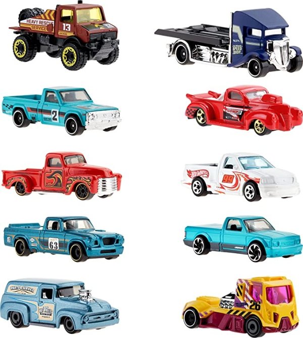 10-Pack, Set of 10 Toy Trucks in 1:64 Scale, Mix of Officially Licensed & Unlicensed (Styles May Vary) [Amazon Exclusive]