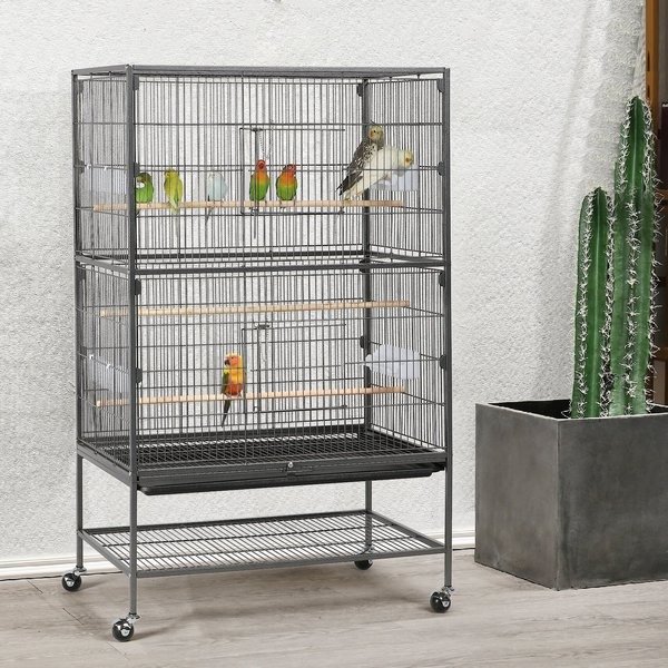 YAHEETECH 52-in Rolling Bird Cage, Hammered Black, Large - Chewy.com