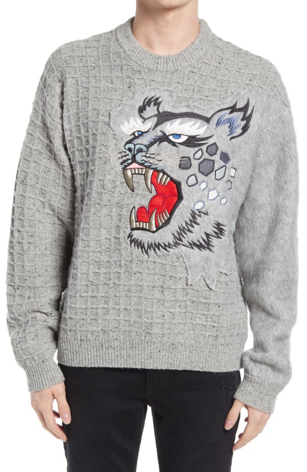 Embroidered Tiger Wool Blend Sweater