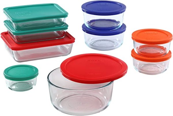 Simply Store Meal Prep Glass Food Storage Containers (18-Piece Set, BPA Free Lids, Oven Safe),Multicolored