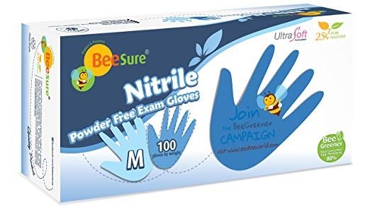 BE1117 Nitrile Powder Free Exam Gloves, Medium (Pack of 100)