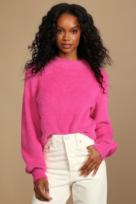 A Lot of Style Hot Pink Eyelash Knit Long Sleeve Sweater
