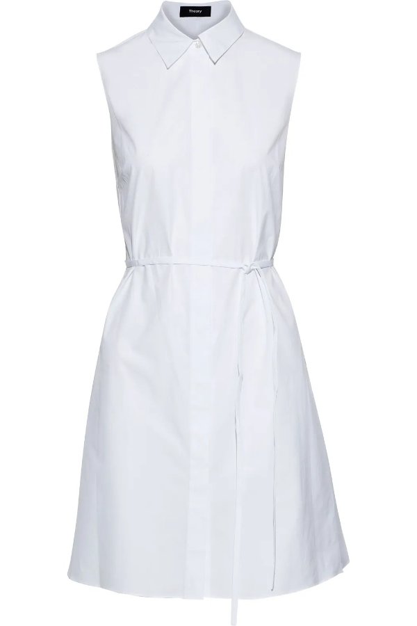 Cotton-blend poplin mini shirt dress