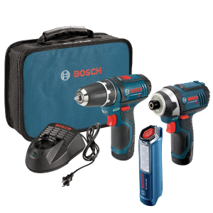 Today Only:Bosch 12-Volt 2-Tool Combo Kit (Drill/Driver and Impact Driver) with two 12-Volt Lithium-Ion Batteries, 12V Charger,Carrying Case and LED Worklight