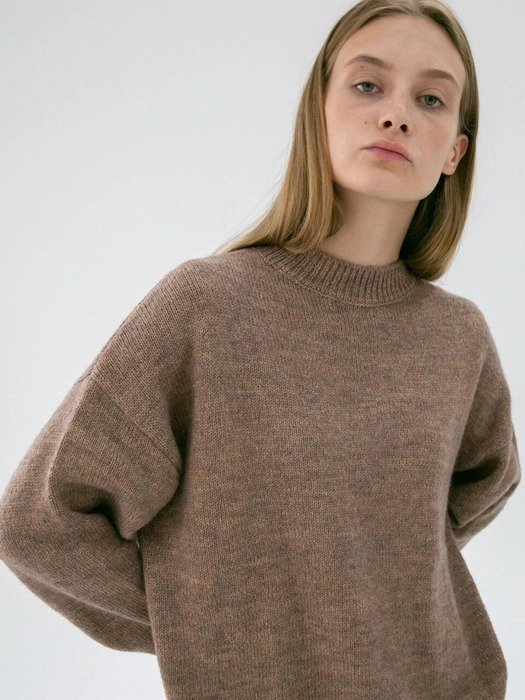 Hairy Mock Neck Wool Sweater Melange Beige