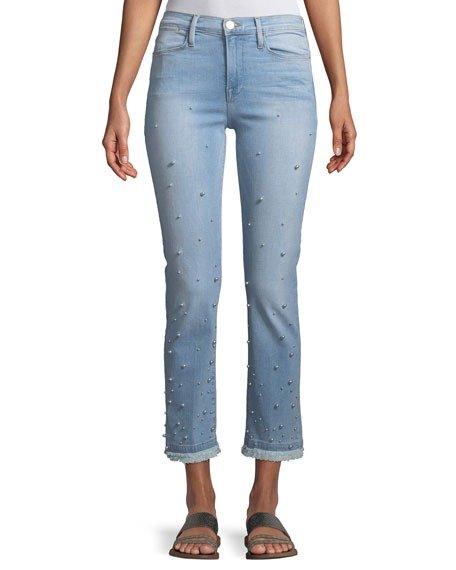Le High Pearl Straight-Leg Cropped Jeans