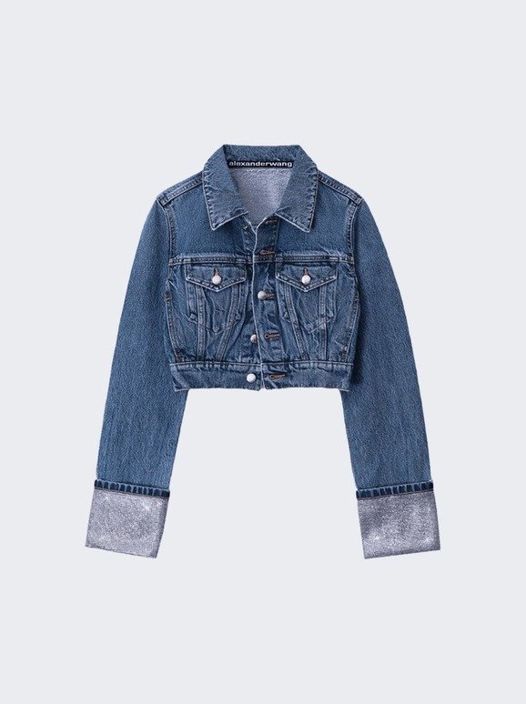 Alexander Wang Crystal Cuff Denim Jacket Vintage Medium Indigo