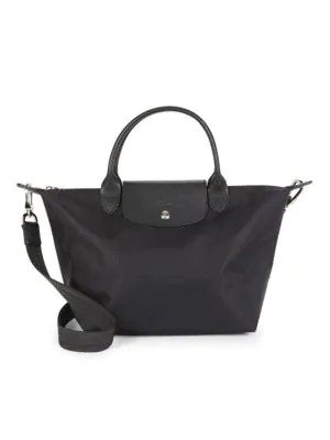 Small Leather-Trim Top Handle Bag