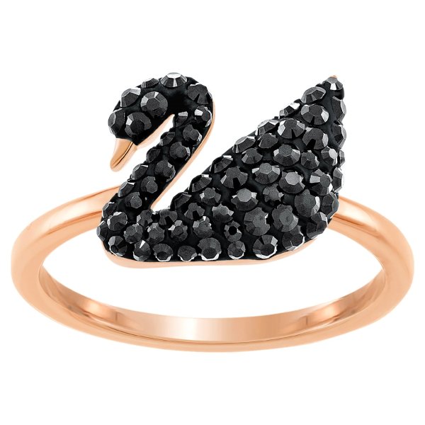 Iconic Swan Ring, Black, Rose-gold tone plated by