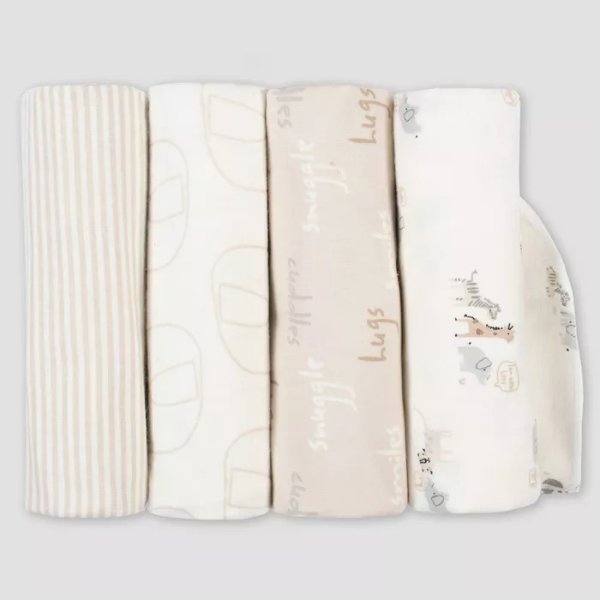 Baby 4pk Safari Flannel Blanket Set - Gray