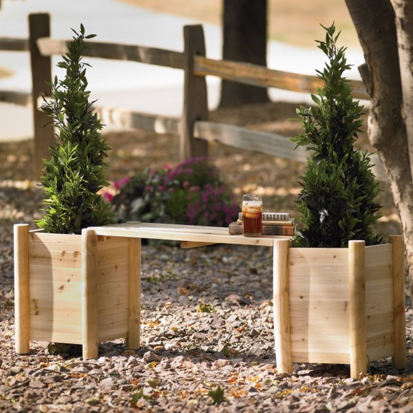 Stonegate Designs Outdoor Wooden Bench with Side Planters