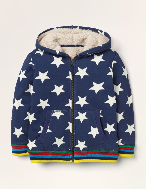 Shaggy-lined Zip-up Hoodie - College Navy Star | Boden US