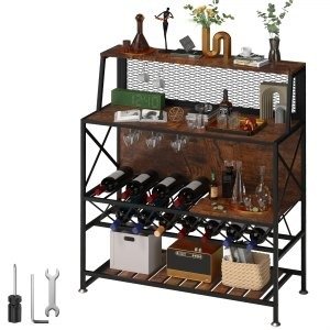 VEVOR Wine Rack Table Bar Cabinet Table w/ Wine Rack & Glass Holder Industrial | VEVOR US