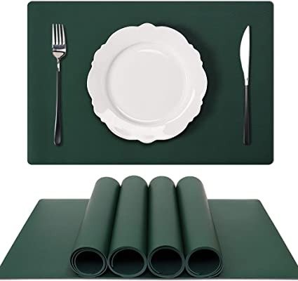 Silicone Table Mats Set of 4, GOYLSER Toddler Placemats for Dining Table, Easy Clean Silicon Placemats Thanksgiving Placemats Outdoor Placemats (Green)