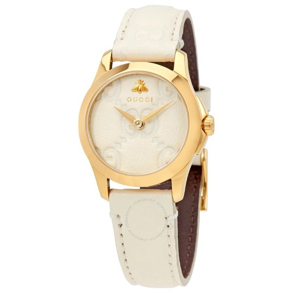 G-Timeless White Dial Ladies Leather Watch