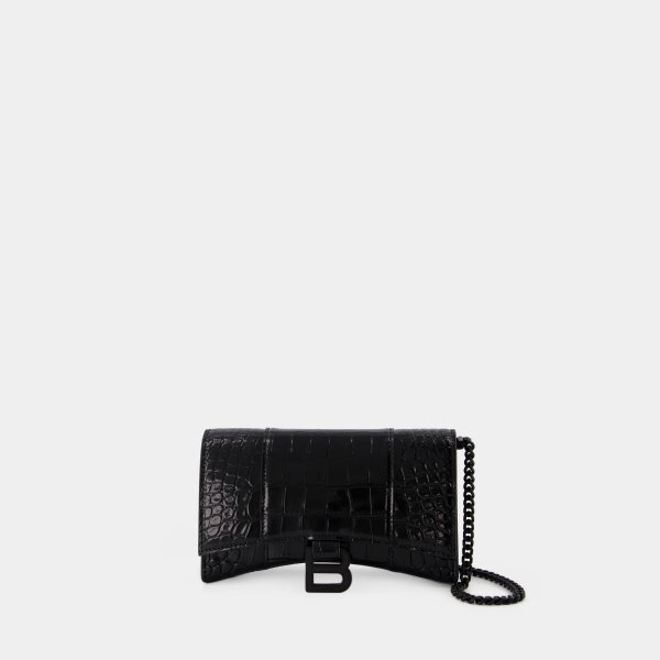 Hourglass Wallet on chain - Balenciaga - Leather - Black