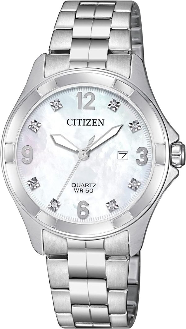 Quartz Womens Watch, Stainless Steel, Crystal, Silver-Tone (Model: EU6080-58D)