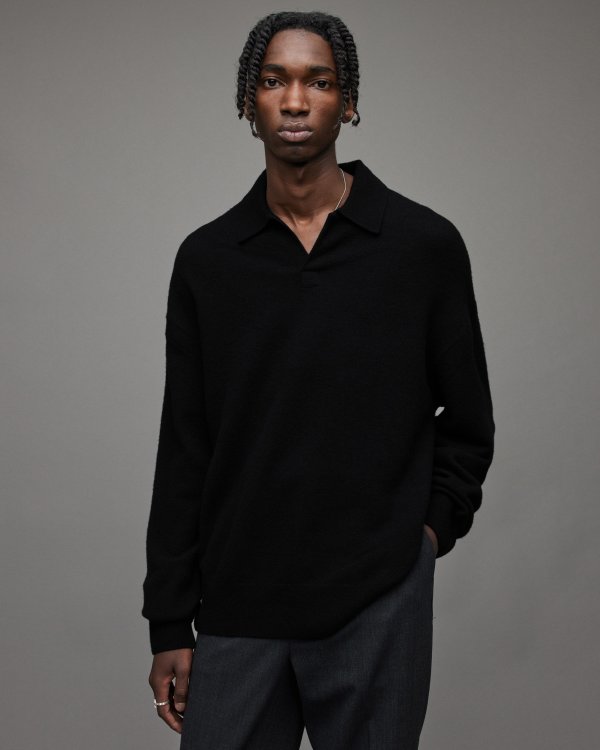 Anson Oversized Polo Sweater Black | ALLSAINTS US