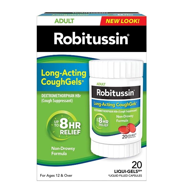 Adult Long-Acting CoughGels (20 Count), 8-Hour Non-Drowsy Cough Suppressant, Liqui-Gels Capsules