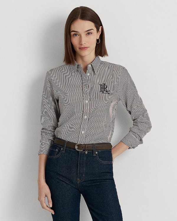 Cotton Long Sleeve Embroidered Logo Shirt