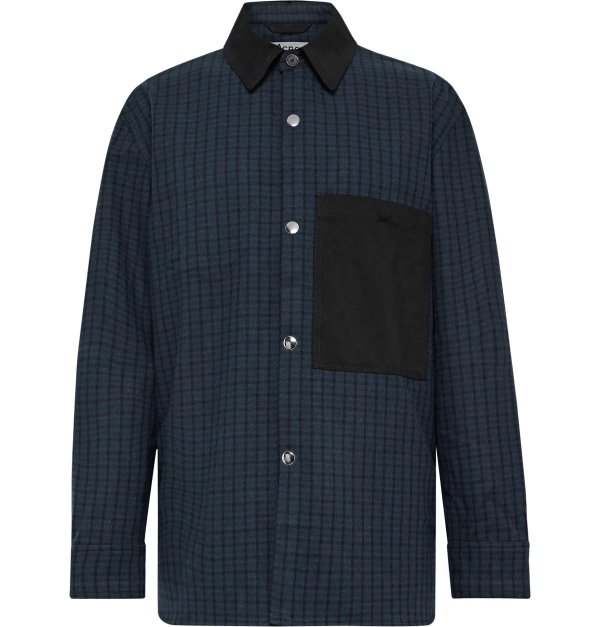 Twill-Panelled Checked Wool-Blend Shirt Jacket