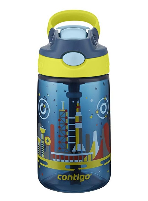 AUTOSPOUT Straw Gizmo Flip Kids Water Bottle, 14 oz., Nautical with Space Station