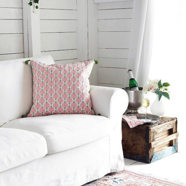 INBJUDEN Cushion cover, white/pink, 20x20" - IKEA