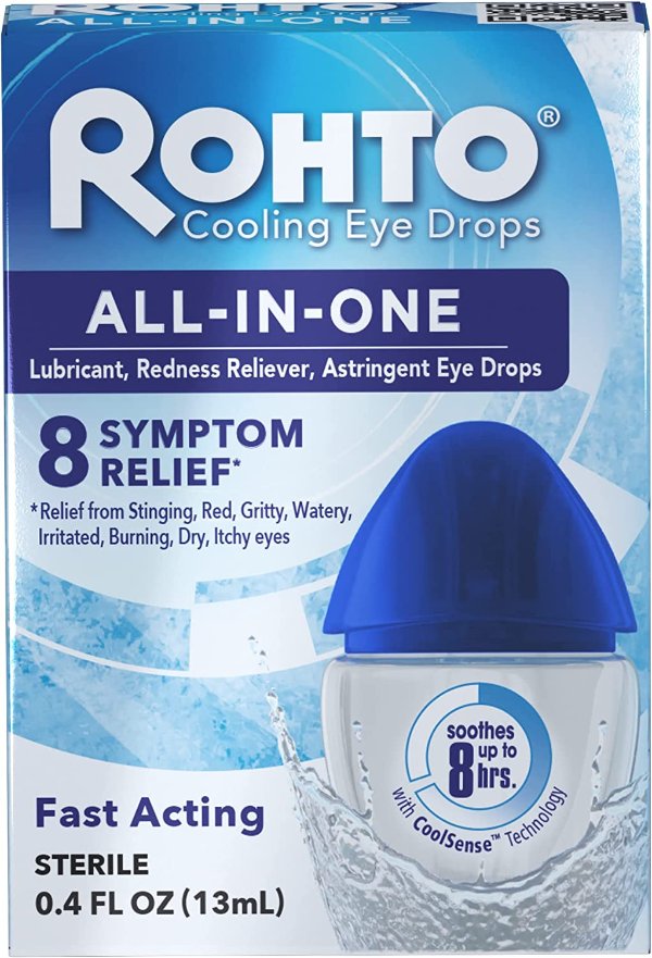 Ice All-in-One Multi-Symptom Relief Cooling Eye Drops, 0.4 fl oz Bottle (Pack of 3)