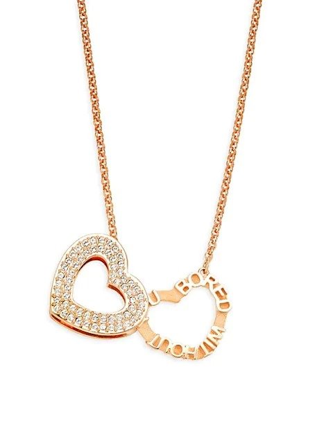 18K Rose Gold & Crystal Heart Pendant Necklace