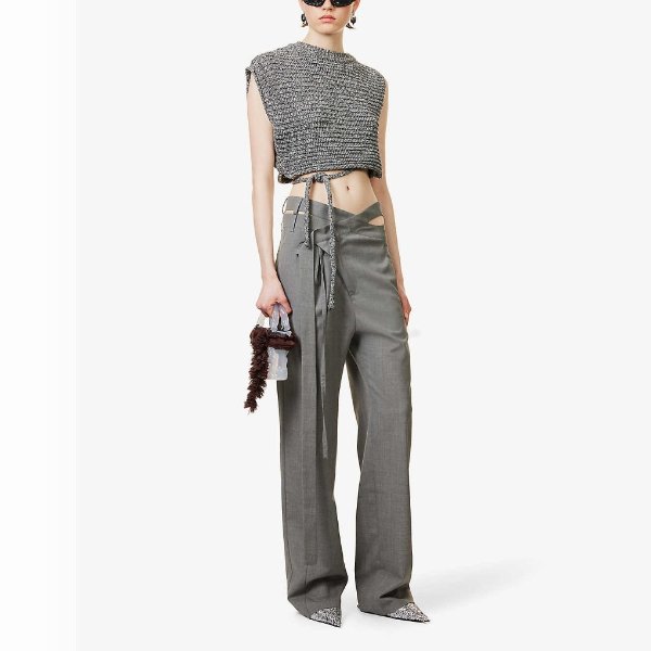 Signature cut-out wide-leg high-rise wool trousers