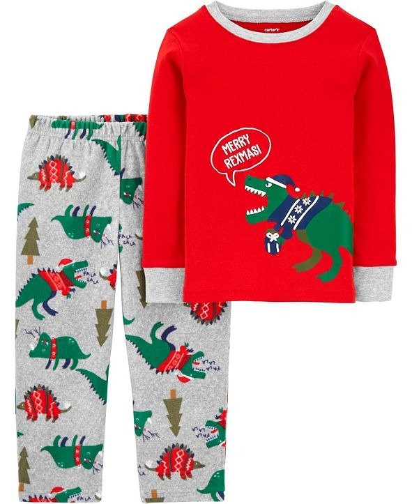 Baby Boy 2-Piece Christmas Dinosaur Fleece PJs