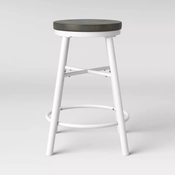 Metal and Wood Seat Counter Height Barstool White 