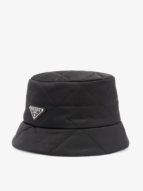 Brand-plaque quilted recycled-polyamide bucket hat