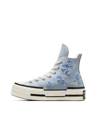 Chuck 70 Plus sneakers with flower embroidery in blue