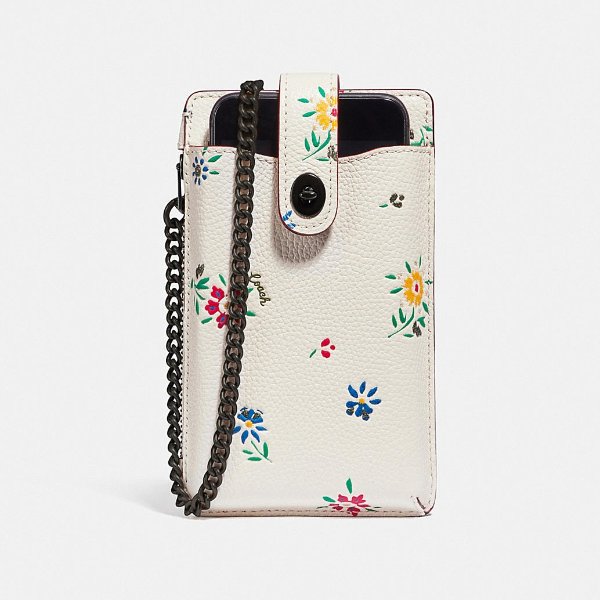 Turnlock Chain Phone Crossbody With Wildflower Print