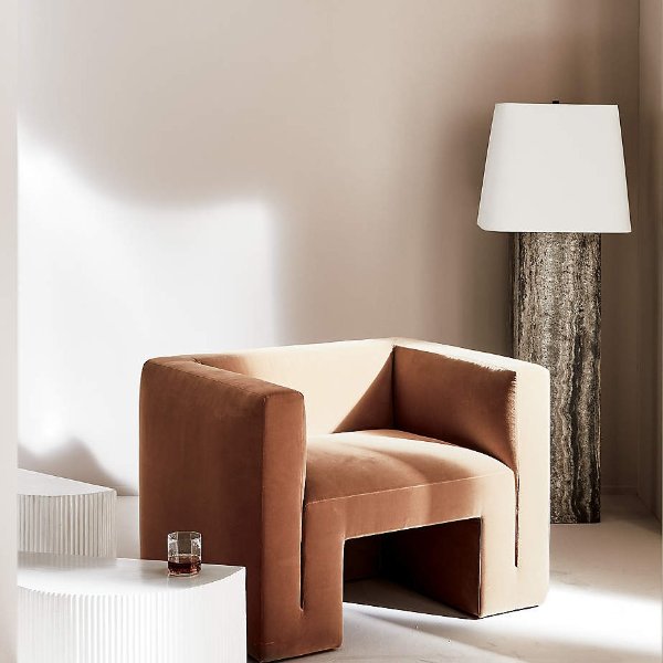 Matra Modern Light Brown Velvet Lounge Chair + Reviews | CB2