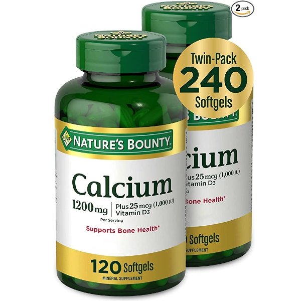 Nature’s Bounty Calcium Plus 1000 IU Vitamin D3, Immune Support & Bone Health, Softgels, 120 Ct (2-Pack)