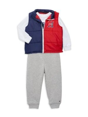 ​Baby Boy's 3-Piece Sweatshirt, Colorblock Puffer Vest & Joggers Set