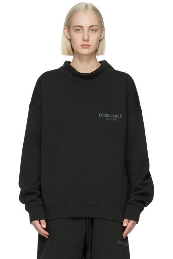 Black Mock Neck Pullover Sweatshirt