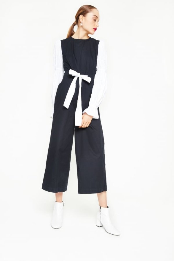 English Factory Contrast Jumpsuit With Bow Detailing