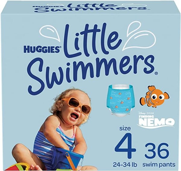 Little Swimmers Swim Diapers Disposable Swim Pants, Size 4 Medium, 36 Ct